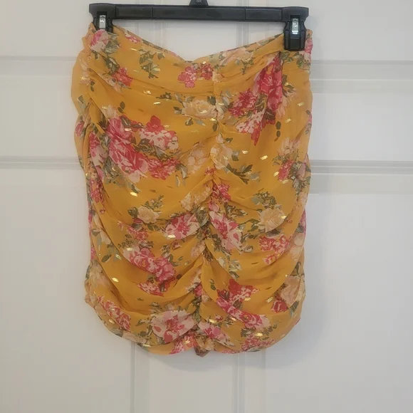 ORANGE FLORAL RUFFLE TRIM MINI SKIRT - Picture 3 of 8